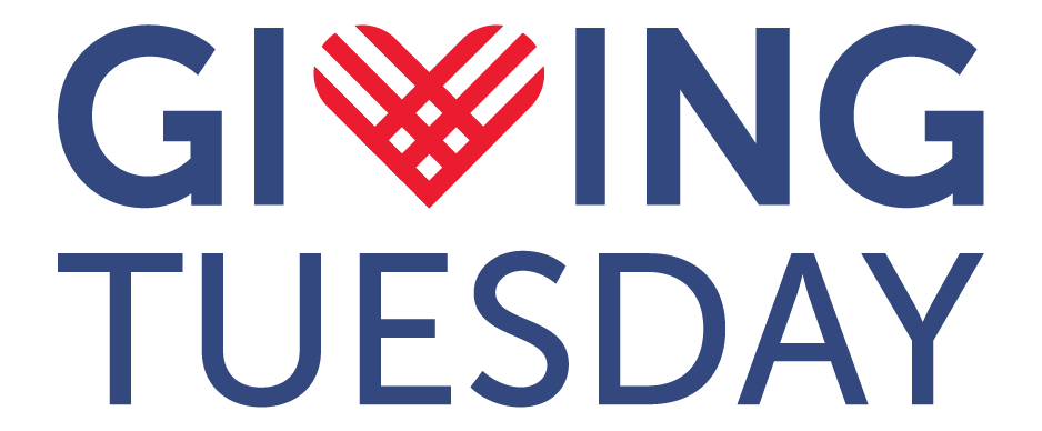 Giving Tuesday logo in blue text with a red heart graphic as the letter v in the word giving.